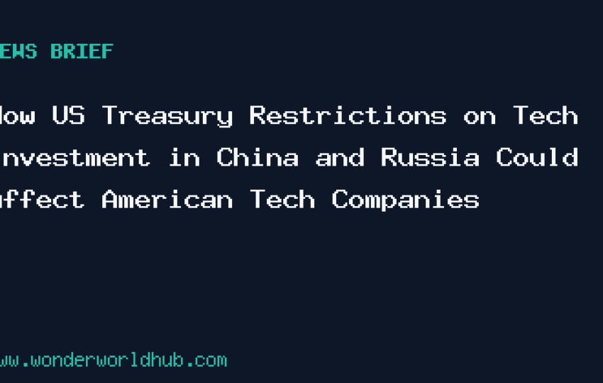 Graphic depicting technology sector icons with restricted flow between the United States and targeted countries under new Treasury investment restrictions